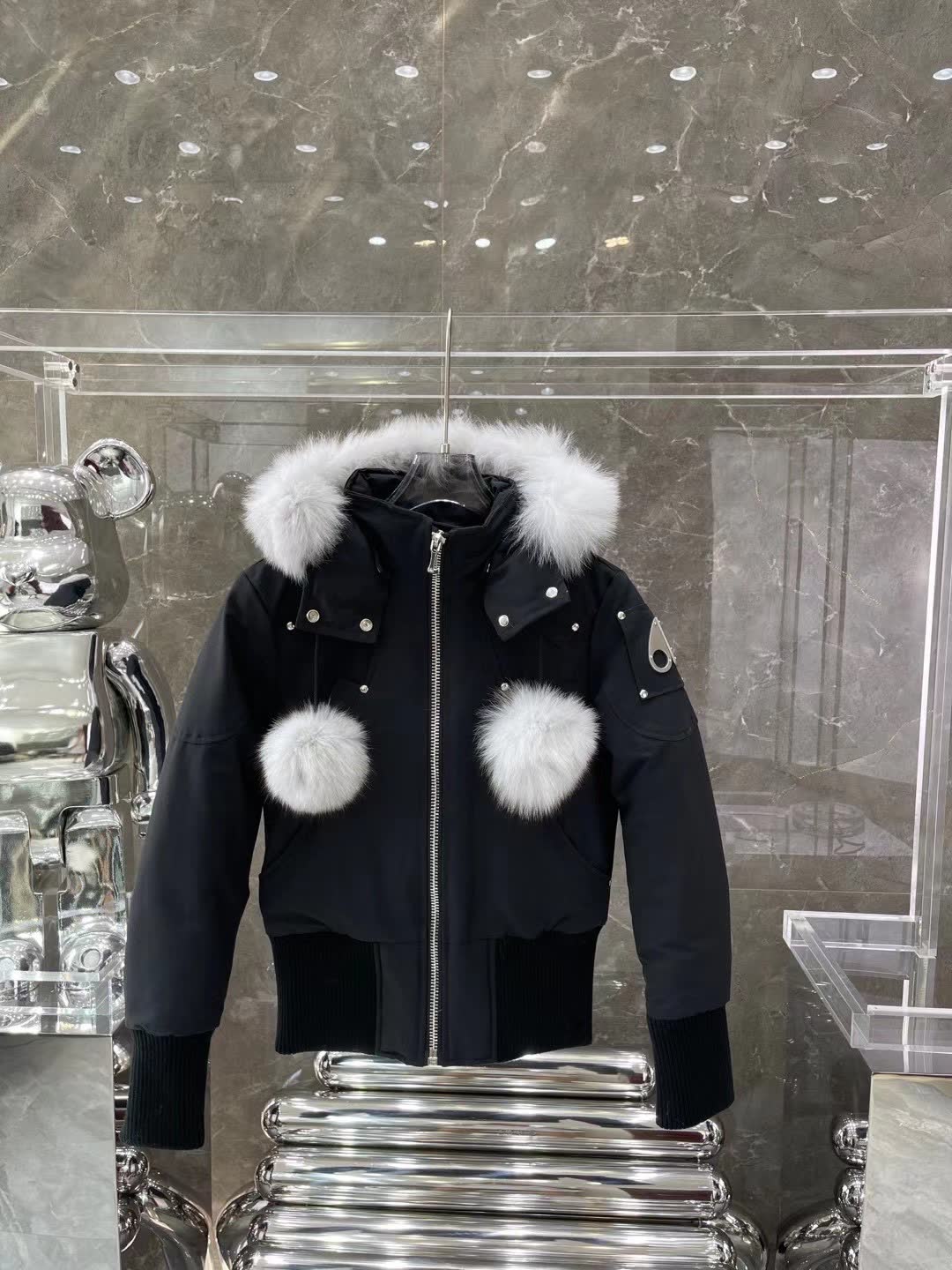 Moose Knuckles Fur Pom Bomber Jacket Moose Knuckles Fur Pom Bomber Jacket